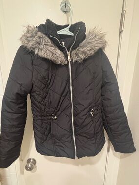 Maralyn & Me Black Quilted Jacket with Faux Sherpa Trim Xsmall